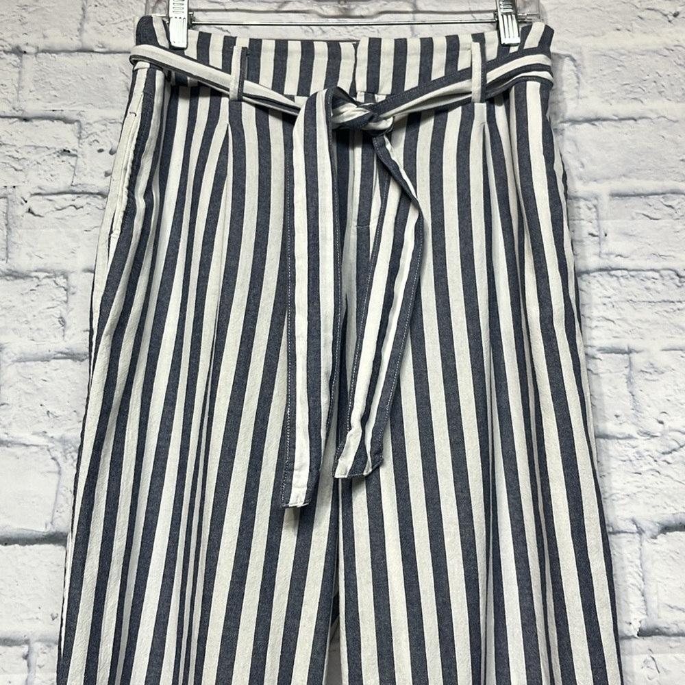 Zara Basic White Blue Gray Striped Paper Bag 100%… - image 2